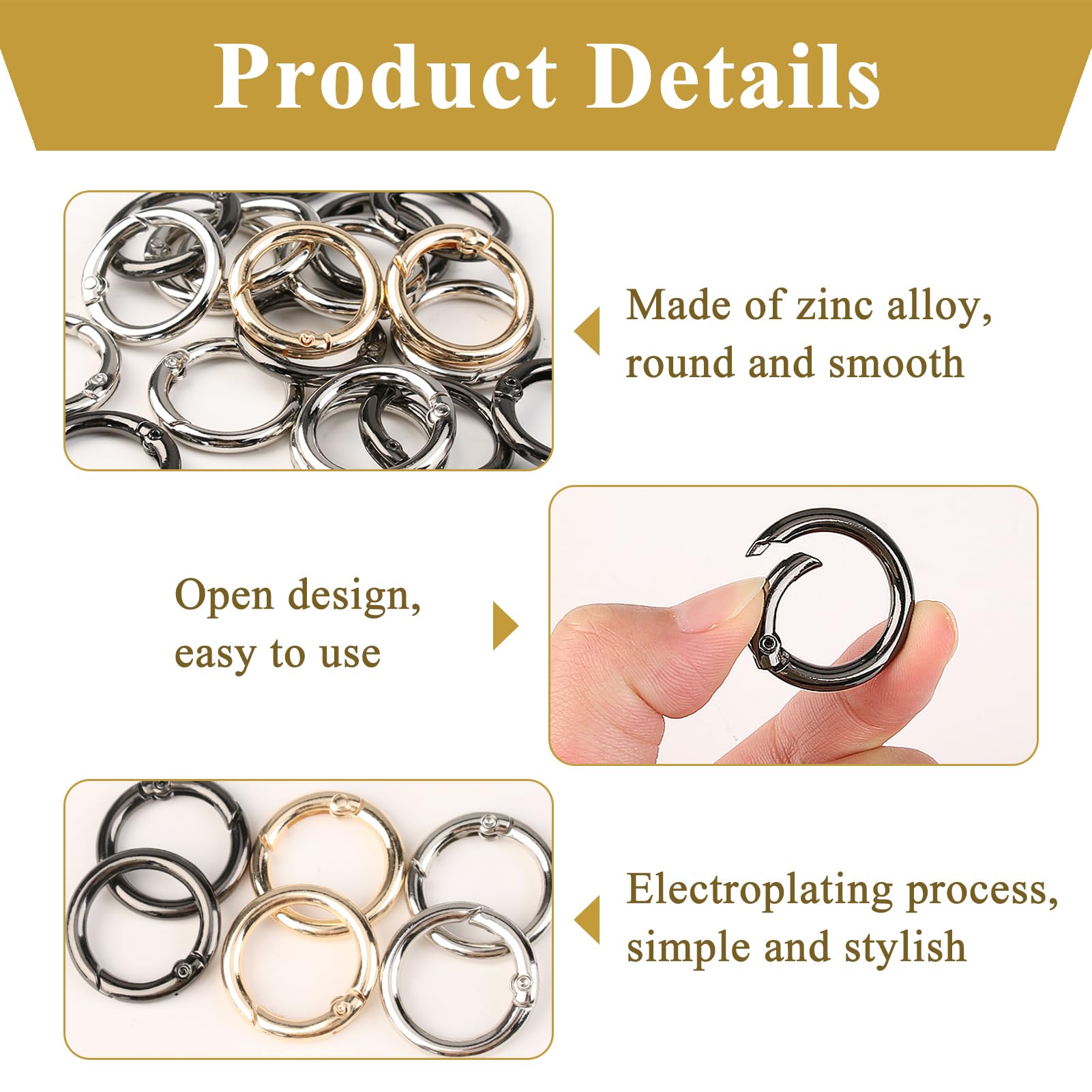 30 Pezzi Moschettoni Rotondi A Scatto - Oro, Argento, Nero, 28mm, Per Borse E Portachiavi - Foto 10