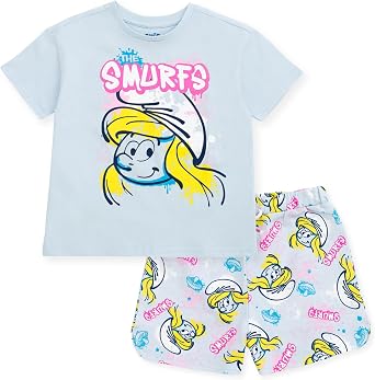 The Smurfs Girls T-Shirt and French Terry Shorts Outfit Set Toddler to Big Kid Sizes 2T - 10-12