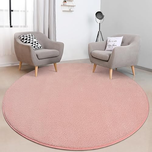 Miniatura 6 de Alfombras redondas para dormitorio, sala de estar, 4 x 4 pulgadas, color rosa, súper suaves, cómodas, gruesas de espuma viscoelástica para