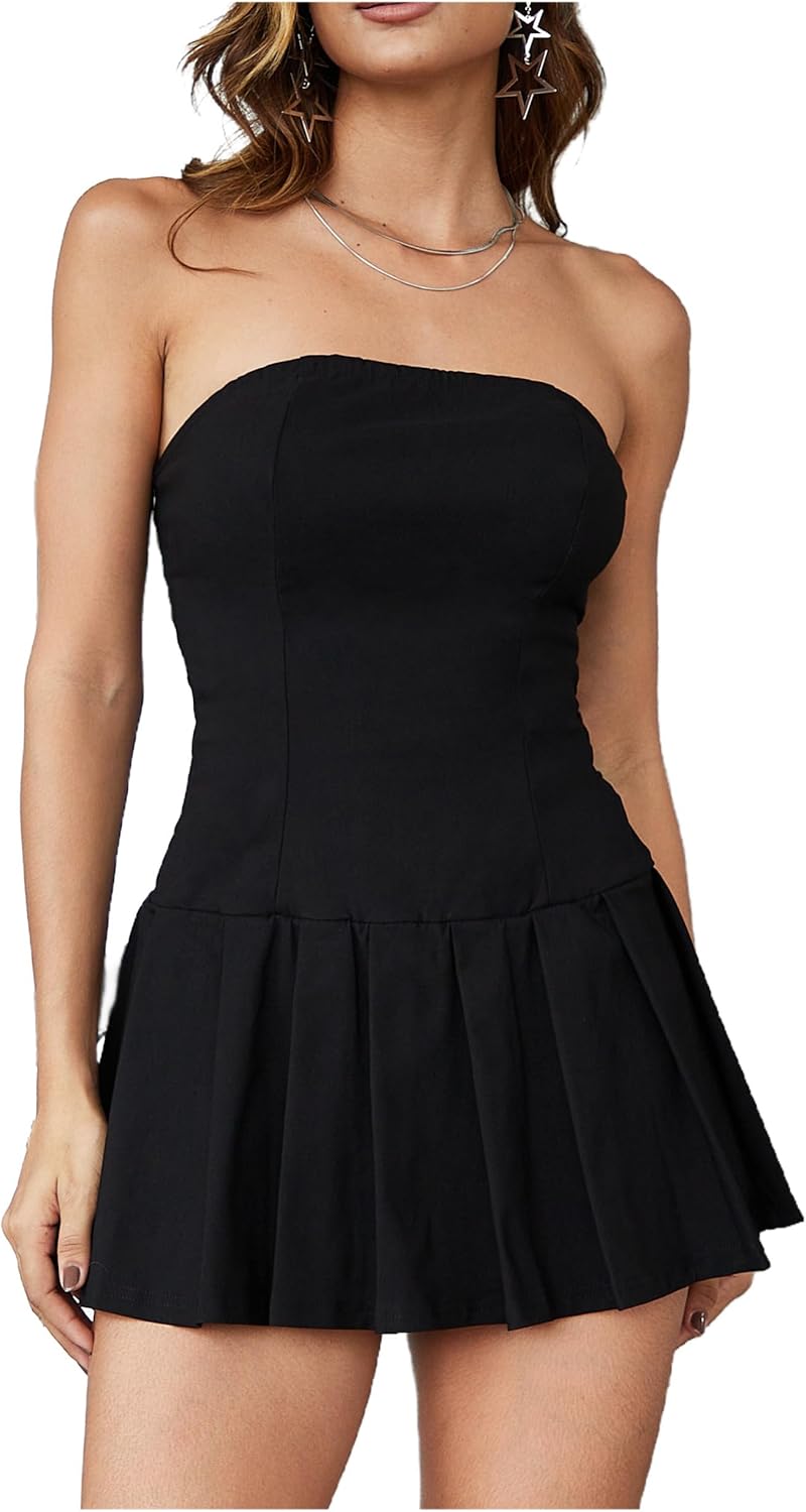Milumia Women's Summer Pleated Tube Mini Dress Sexy Strapless A Line Short Dresses