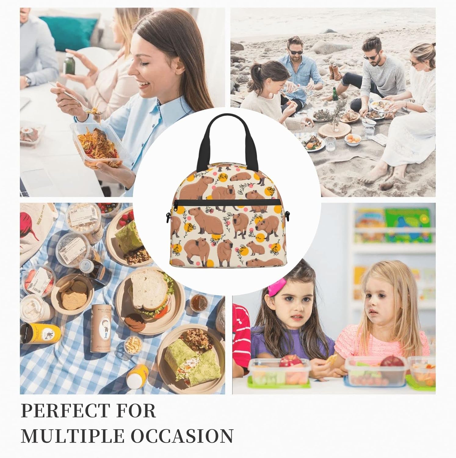 bassyil Capybara Insulated Lunch Bag Reusable Lunch Box With Adjustable Shoulder Strap Cooler Tote Bag For Men Women - Image 7