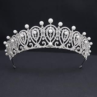 Cubic Zirconia Royal Replica Tiara for Wedding,Pearls Princess Headpieces for Bride,Prom Hair Jewelry CH10387