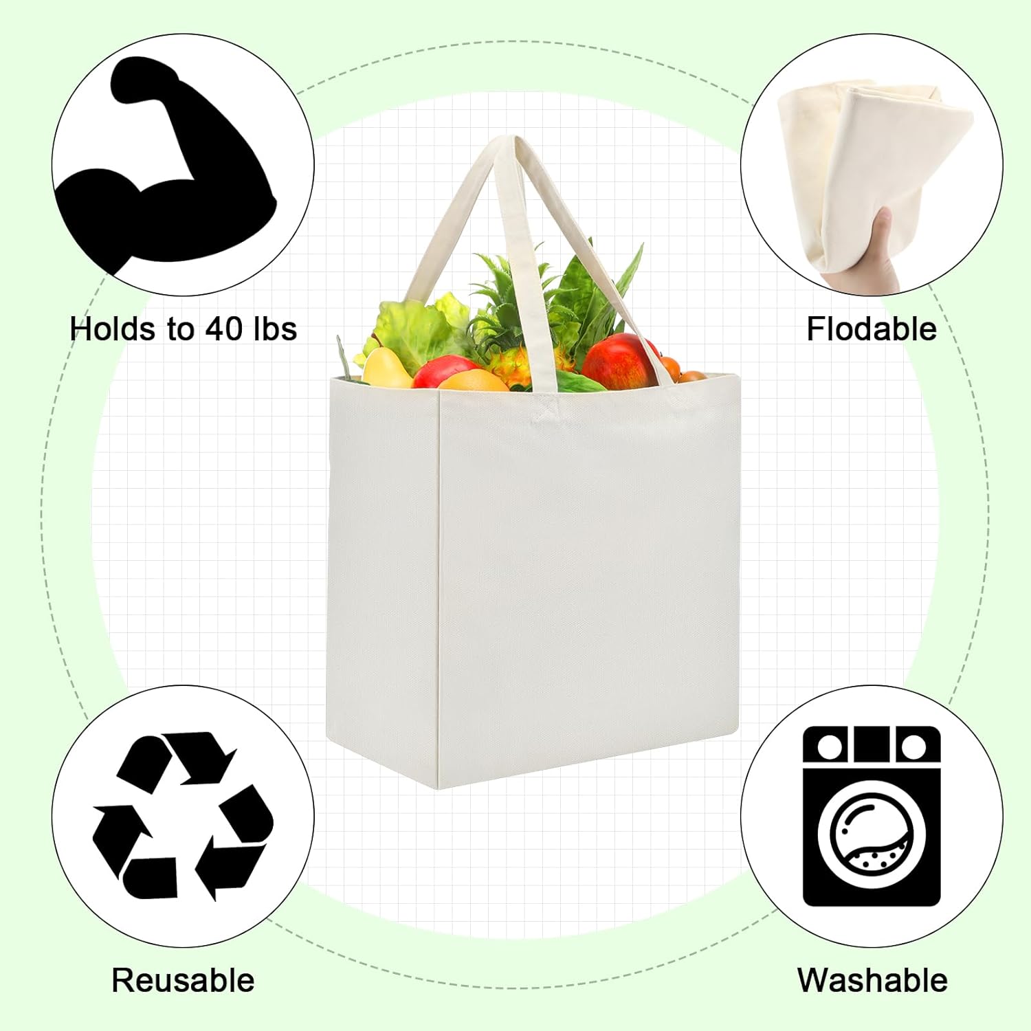 Reginary 24 Pack Canvas Grocery Bag Large Blank Shopping Tote Bags Reusable Pouches Bulk with Handle, 14 x 14 x 7.9'' (White)