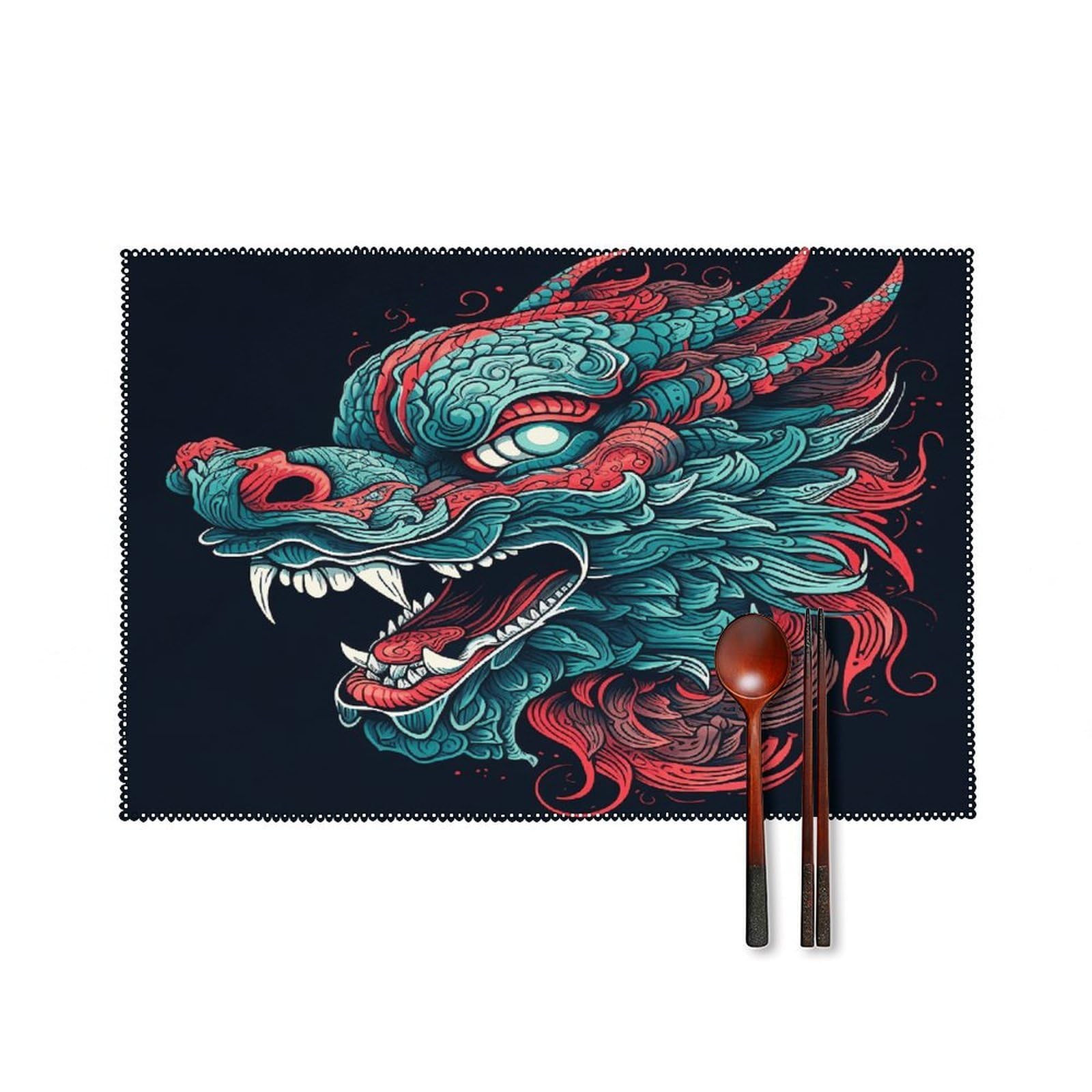 Fodpand Style Dragon Head Pattern Placemats Set Of 4 Place Mats Table Mats