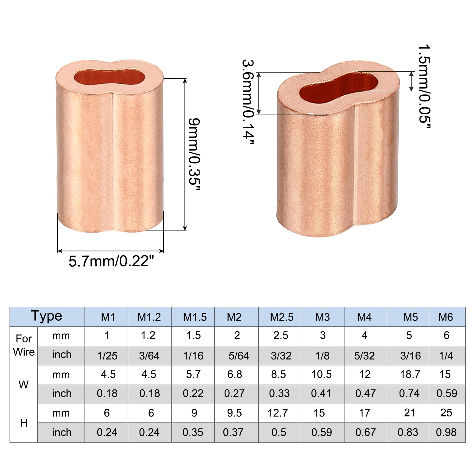 PATIKIL M1.5(1/16") Copper Crimping Loop Sleeve, 50 Pack Wire Rope Loop Sleeve Cable Crimps for Cable Ferrule Wire Rope - Image 2