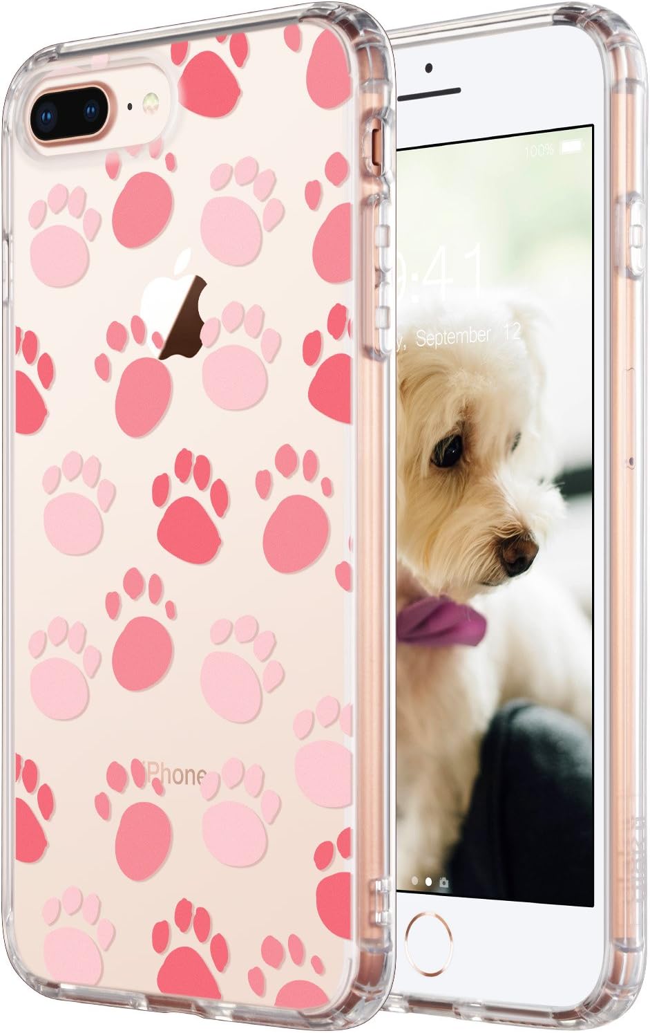 ULAK iPhone 8 Plus Case Clear, iPhone 7 Plus Case, Clear Slim Flexible Soft TPU Bumper Shock-Absorption Anti-Scratch Bumper Hard Back Cover for iPhone 7 Plus/8 Plus 5.5 inch (Dog Foot)