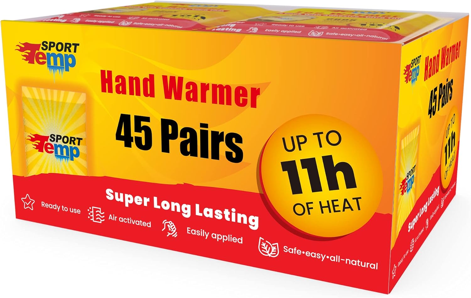 Hand Warmers (45 Pairs) - Up to 11 Hours of Heat, Super Long Lasting - Easy, All Natural - Air Activated, for Body, Hands & Toes - Odorless Hot Hand Warmer - Sport Temp : Sports & Outdoors