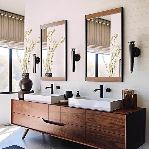 Miniatura 7 de Espejo rústico de 24 x 36 pulgadas, espejo de pared de granja, espejos con marco de madera y metal para baño, espejo rectangular grande para sala de