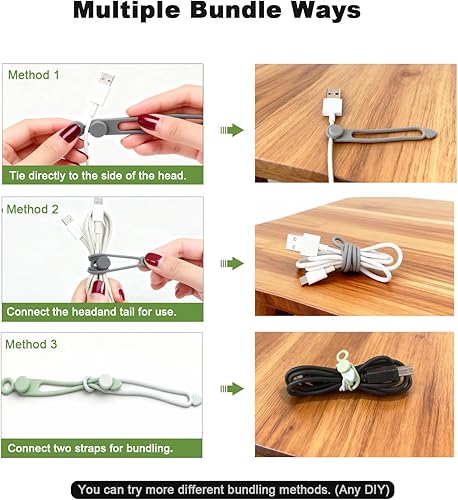 Miniatura 3 de 40 bridas de silicona para cables, cuerda organizadora de cables reutilizables, lazos elásticos para electrónica, correas esenciales para sujetar