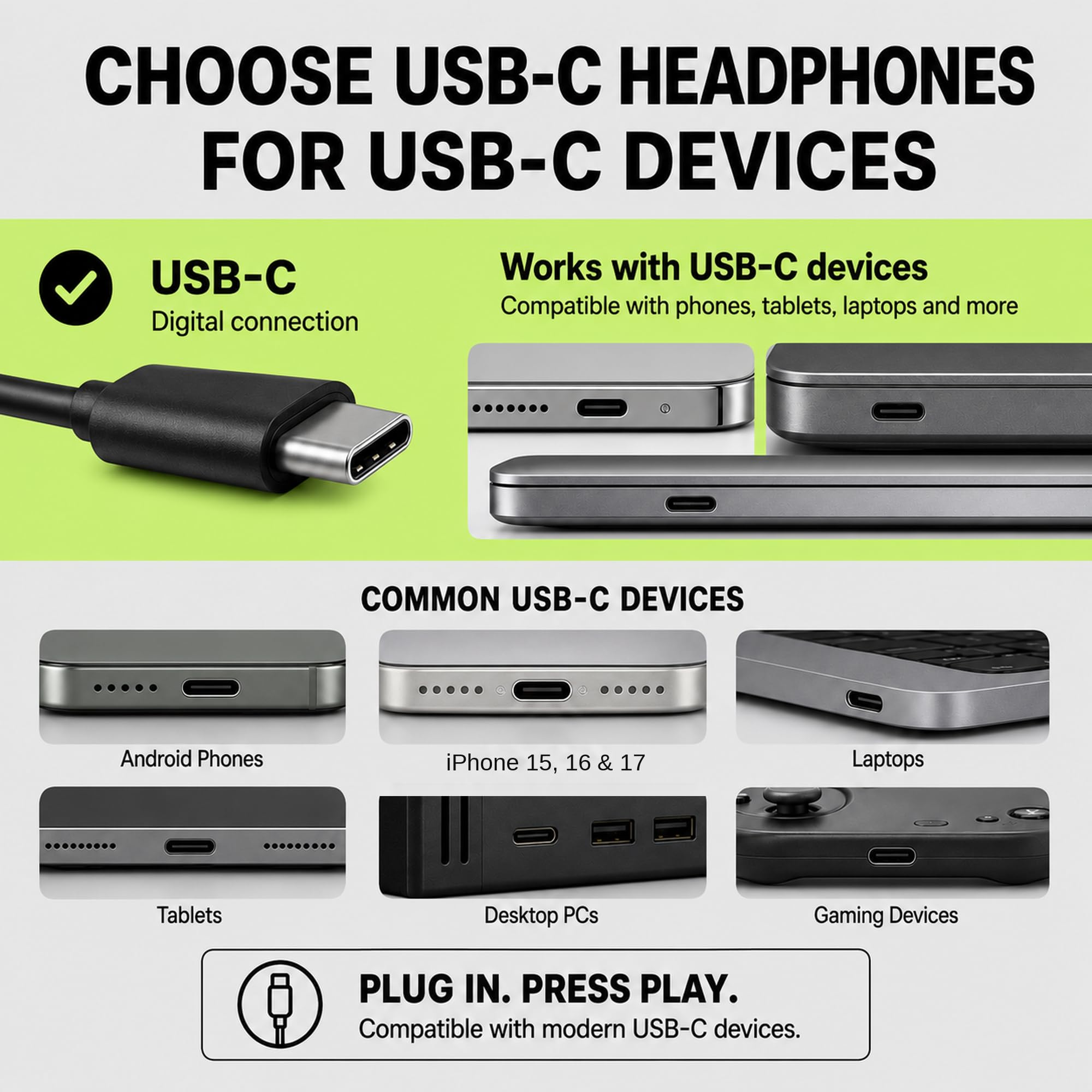 ARTIX CL750 - Cuffie cablate USB C con microfono e controllo del volume, isolamento acustico, per iPhone 15-16, auricolari Samsung per computer, con cavo, plug and play