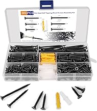 #6 Black Wood Screws Assortment Fasteners Kit 300Pcs,Phillips Head Fast Flat Self-Tapping Small Screws for Wood, Length 3/4" to 2",Contains 30Pcs M6 Drywall Screws Anchors