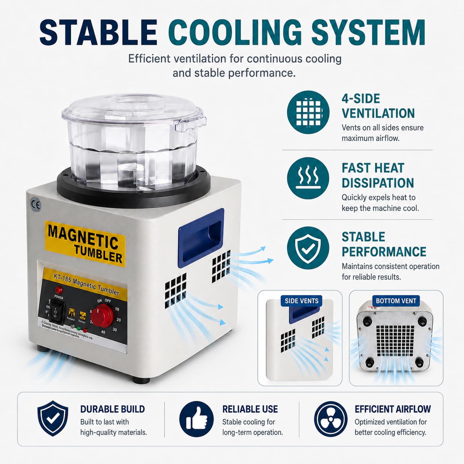 Automatyczny Bęben, 250W Magnetyczna Wykańczarka Z Timerem | Avlägsnar Oxidation & Grader, 2000 Varv/Min, 600g Kapacitet, Dubbelriktad, 8,9kg, För Silver & Precisionsdelar
