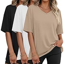 3 Pack Women's Oversized Shirts V Neck Half Sleeve Tops Workout Casual Basic Loose Sweatshirts Gym Clothes