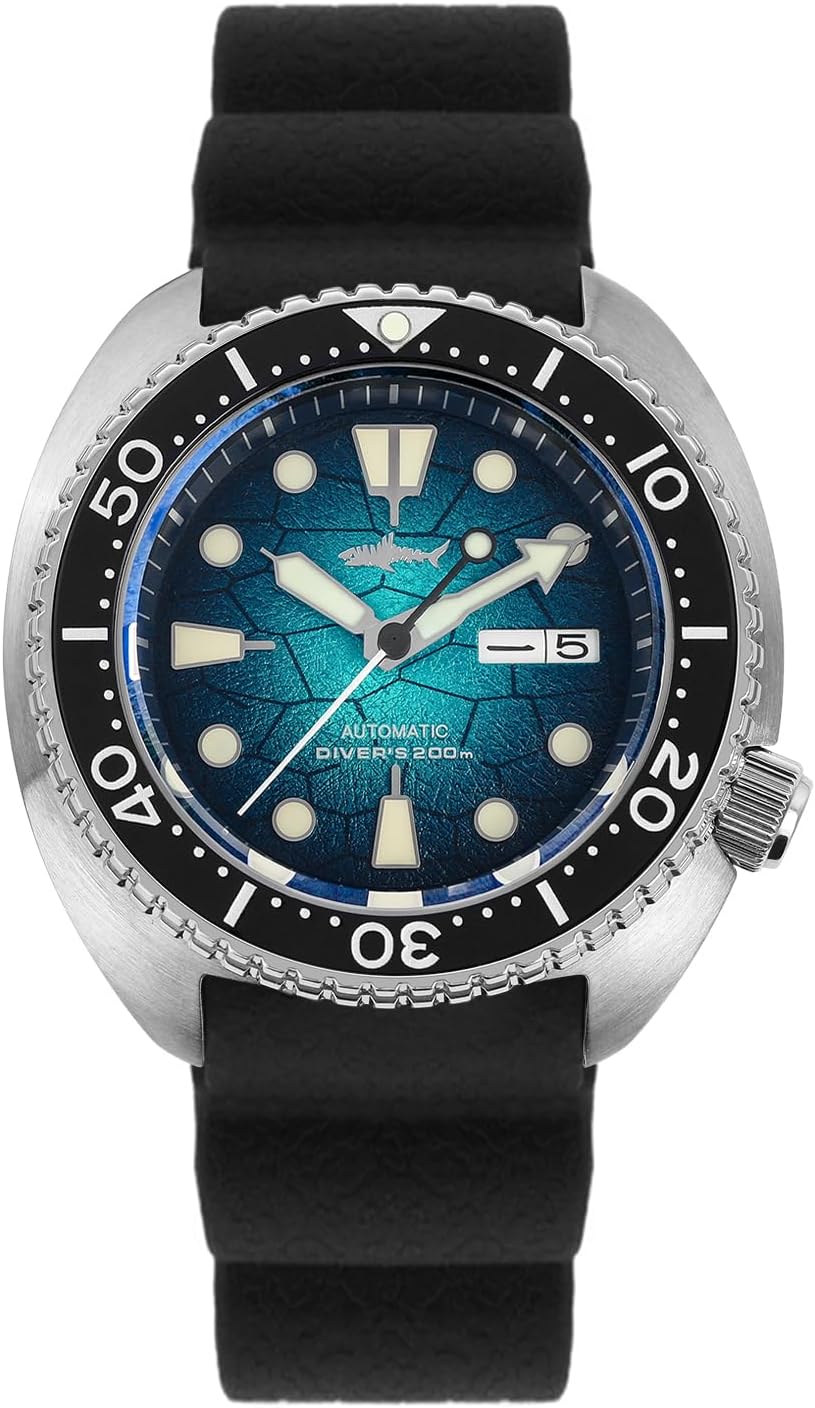 Heimdallr 44mm Stainless Steel Mens Automatic Watch, Sapphire Crystal NH35A Movement Dive Watches for Men, Japan C3, 200 Meter Water Resistant Mechanical Wrist Watch, Turtle Dial