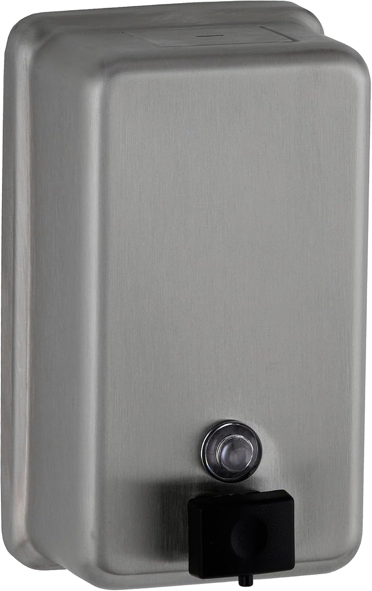 Bobrick Surface-Mounted Soap Dispenser, Vertical Tank Satin-Finish Stainless Steel (40-fl oz Capacity)