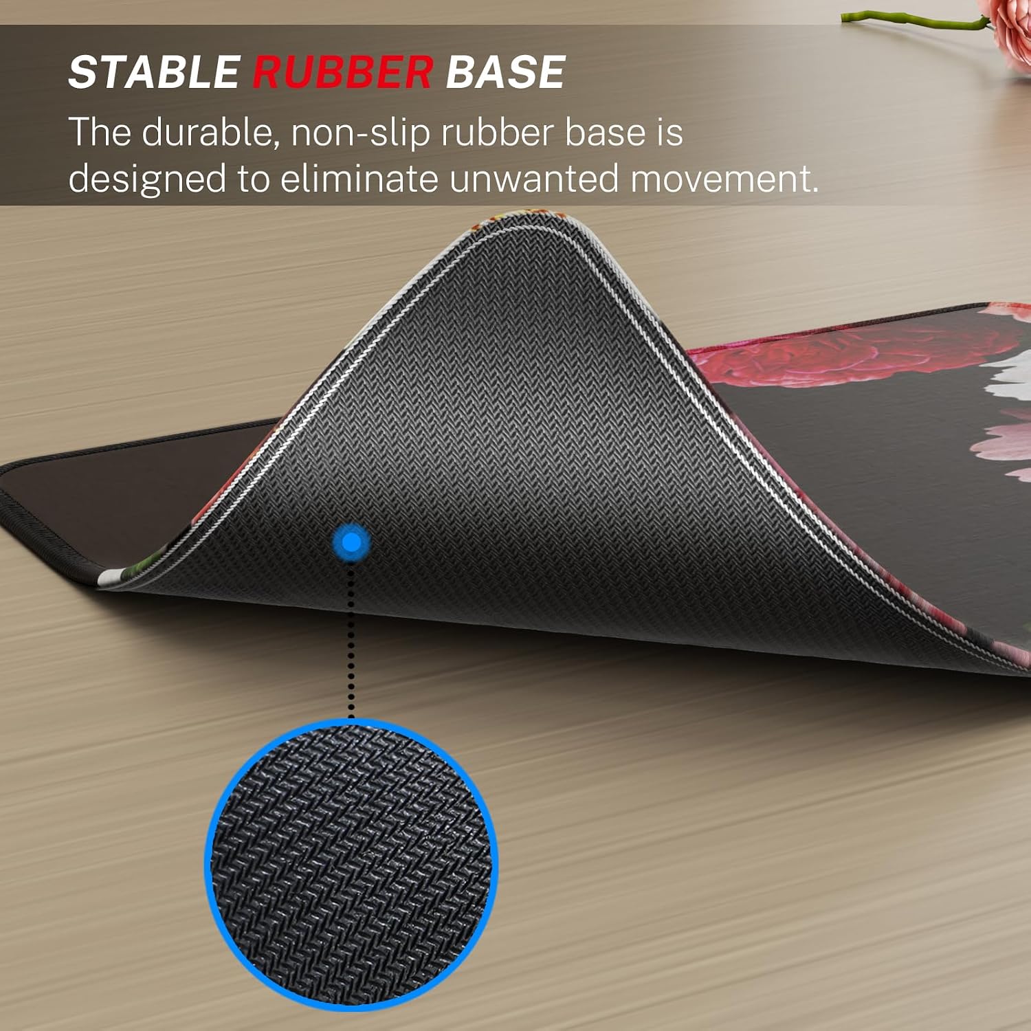 MROCO Mouse Pad [30% Larger] with Anti-Fray Stitched Edges, Premium-Textured Waterproof Surface, Non-Slip Rubber Base, Computer & Gaming Mouse Mat for Laptop, Office & Home, 8.5 x 11 in, Black Flower - 4