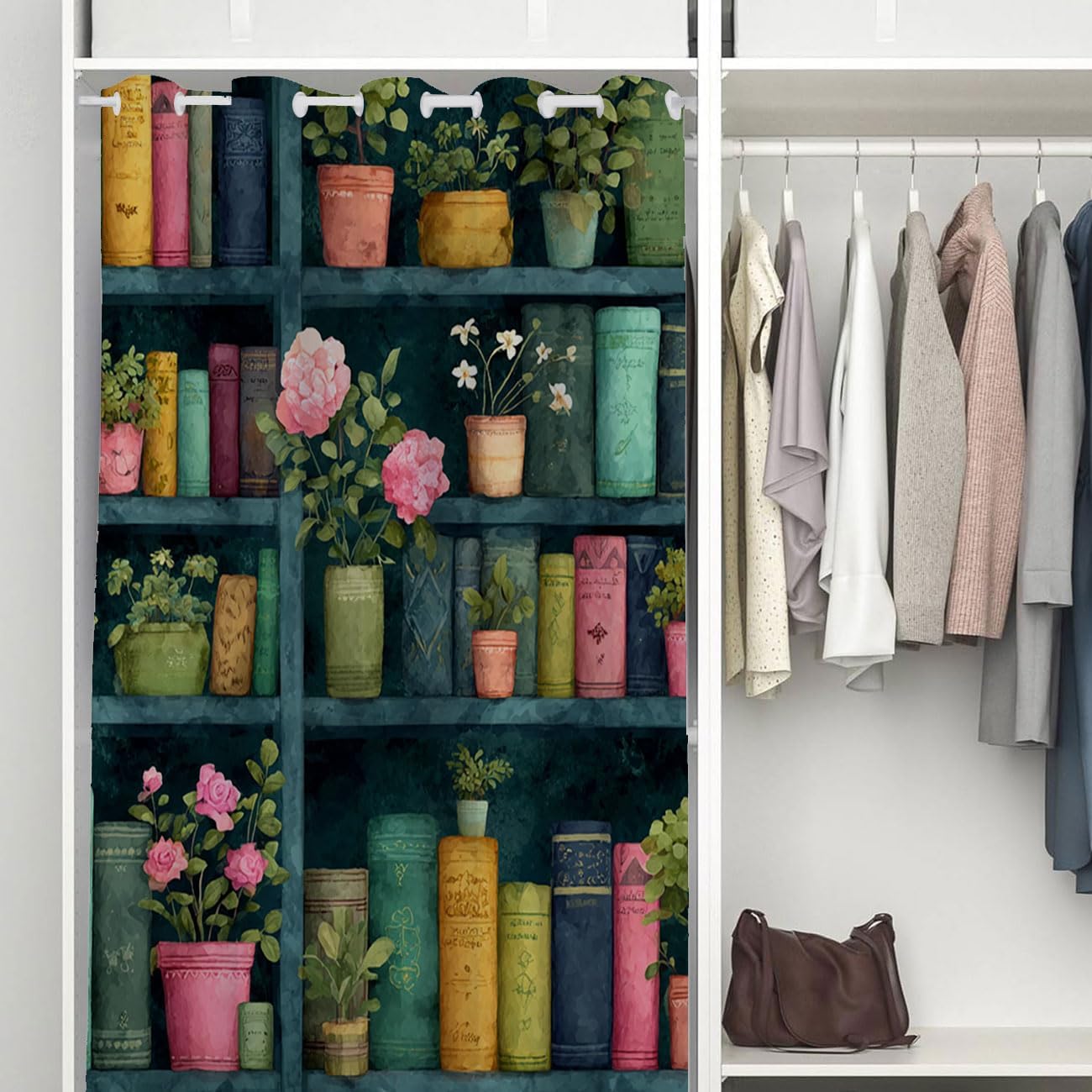 Library Door Curtain for Doorway Privacy Bookshelf Botanical Aesthetic Closet Door Cover Curtain for edroom Doorway Living Room 1 Panel 34" W X 80" L image 3