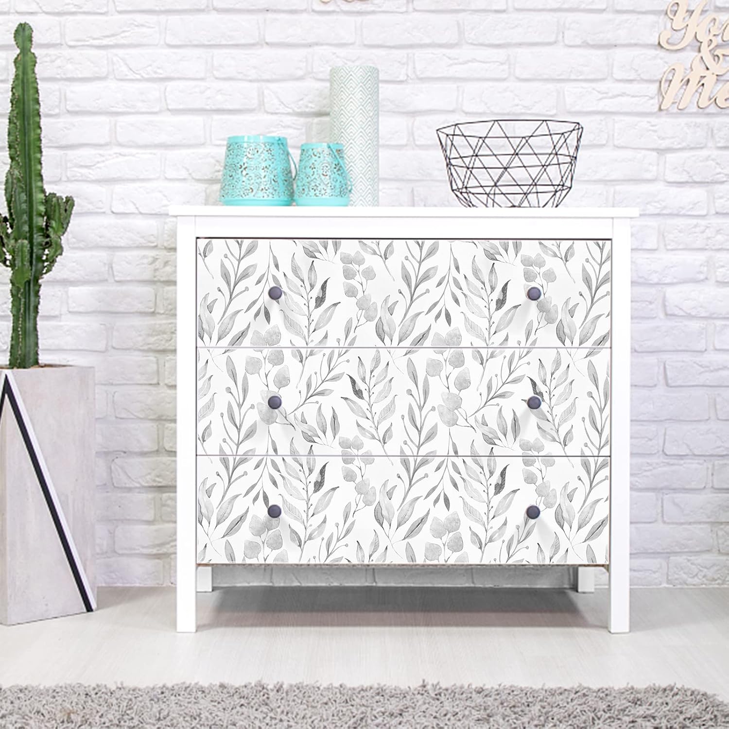 WENMER Gray Leaf Peel and Stick Wallpaper - 17.7" x 394" Self-Adhesive Watercolor Leaves Peel and Stick Removable Floral Contact Paper for Cabinets and Wall Decor