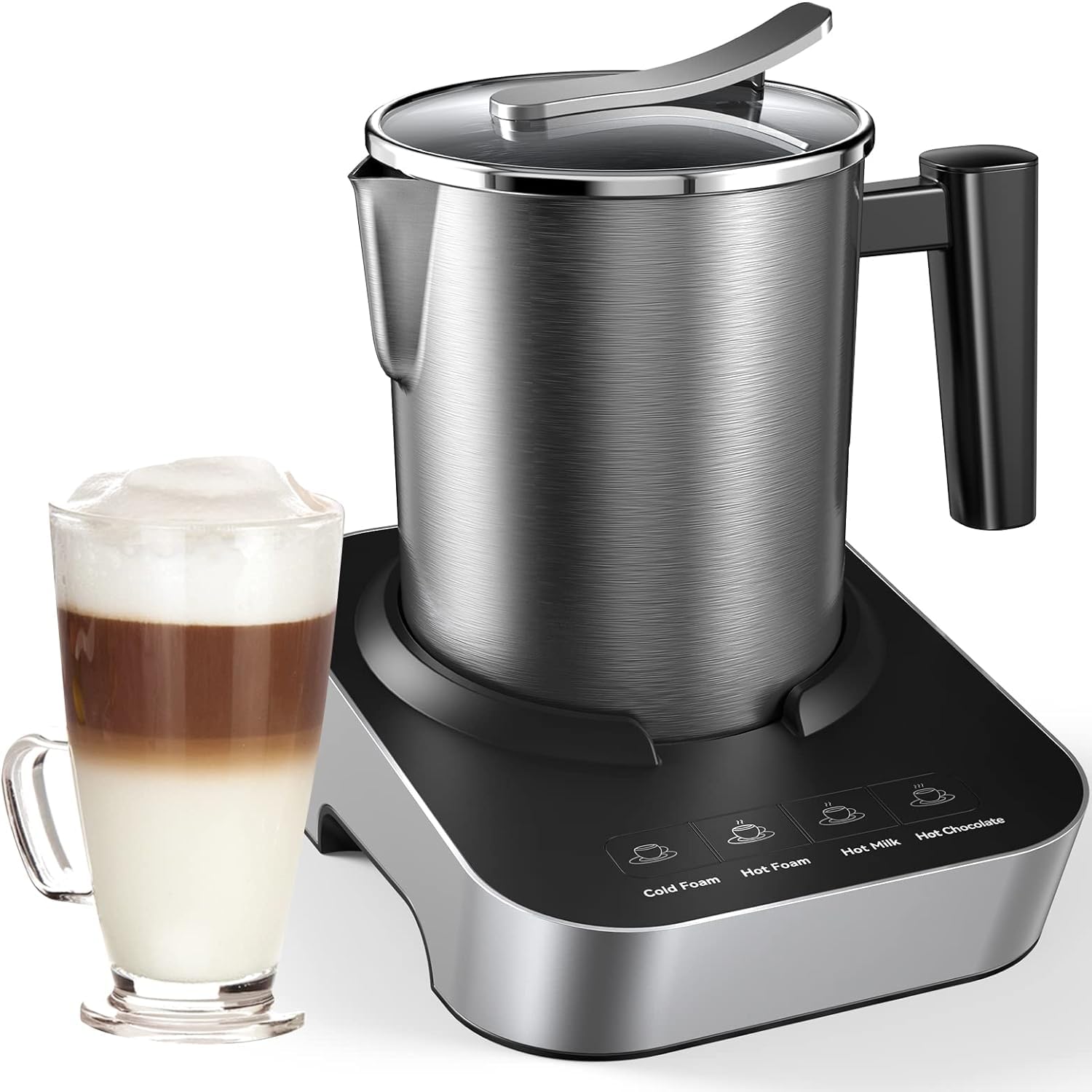 Espumador de Leche Electrico, 550w, Milk Frother, Espumador Automatico con Taza Inalambrica 700ml, Con Cable en Base, Batidor Electrico 2 en 1, Calienta y Espuma para Leche, Cafe, Chocolate.