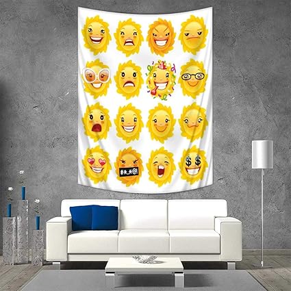 Amazon Co Jp 絵文字タペストリー 壁掛け 3dプリント レインボーカラー アニメ スマイリーフェイス 表現 悲しみ ハッピーアングリーフィア アートプリント ビーチスローブランケット 幅40インチ 長さ60インチ マルチカラー 54w X 72l Inch ホーム キッチン