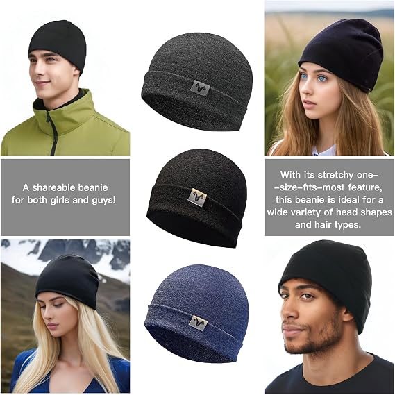 MERINNOVATION Merino Wool Beanie Hats for Men and Women - Unisex 100% Merino Wool Beanie Cuff Cap Adult Warm Winter Hat