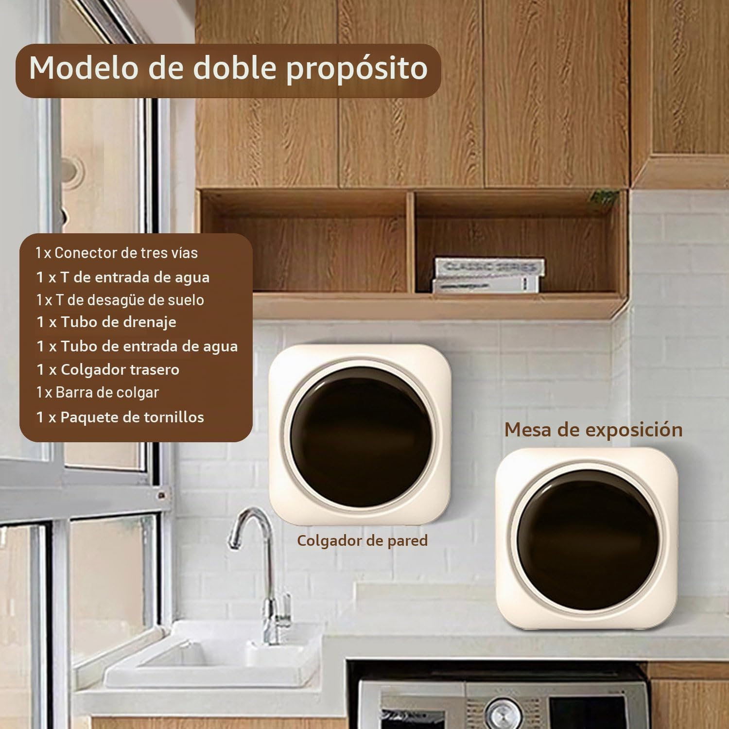 Lavadora Completamente Automática, Lavadora De Pared De 3.5L, con Pantalla LED, Desagüe Y 4 Modos, Secadora Portátil para Apartamentos