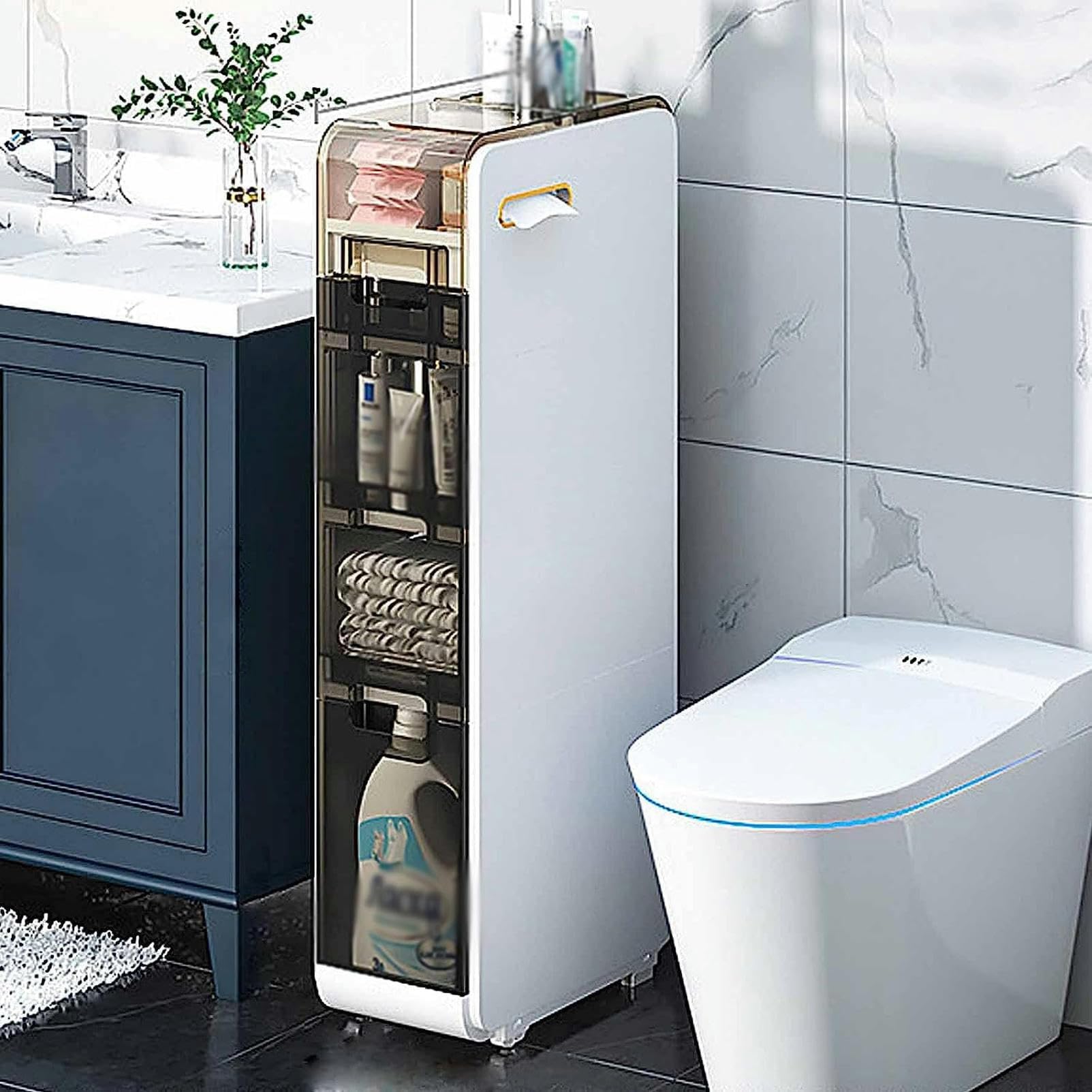 Cajones de almacenamiento apilables, gabinete de piso para baño de 2/3/4 niveles, gabinete de almacenamiento para baño con puertas y estantes, Torre de almacenamiento del