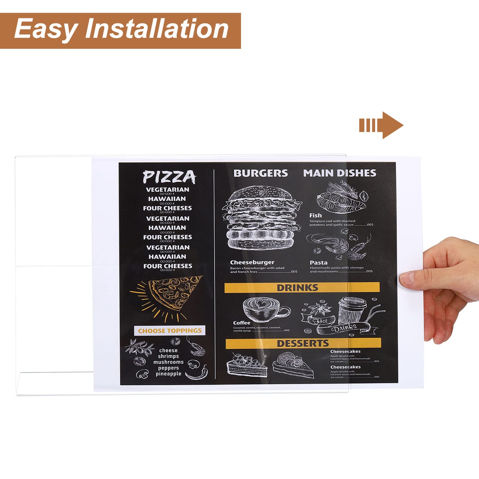 sourcing map Acrílico Letrero Soporte 12 Paquete, 8.5x11 Pulgadas L Forma Horizontal Letrero Soporte Menú Expositor Soporte Adecuado para Restaurantes, Oficina, Hogar, Tienda - Transparente