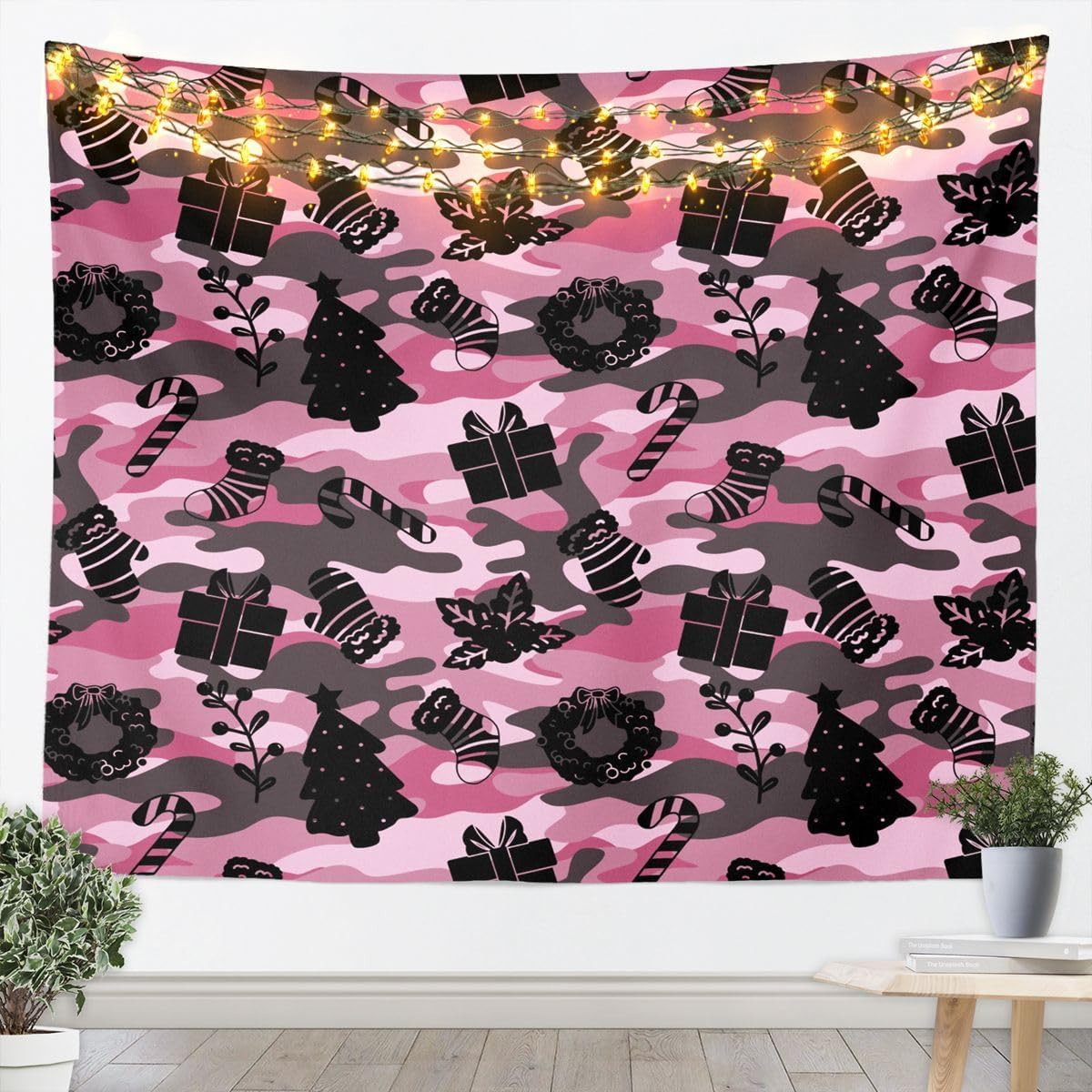 Feelyou Pink Camo Christmas Tapestry Wall Art