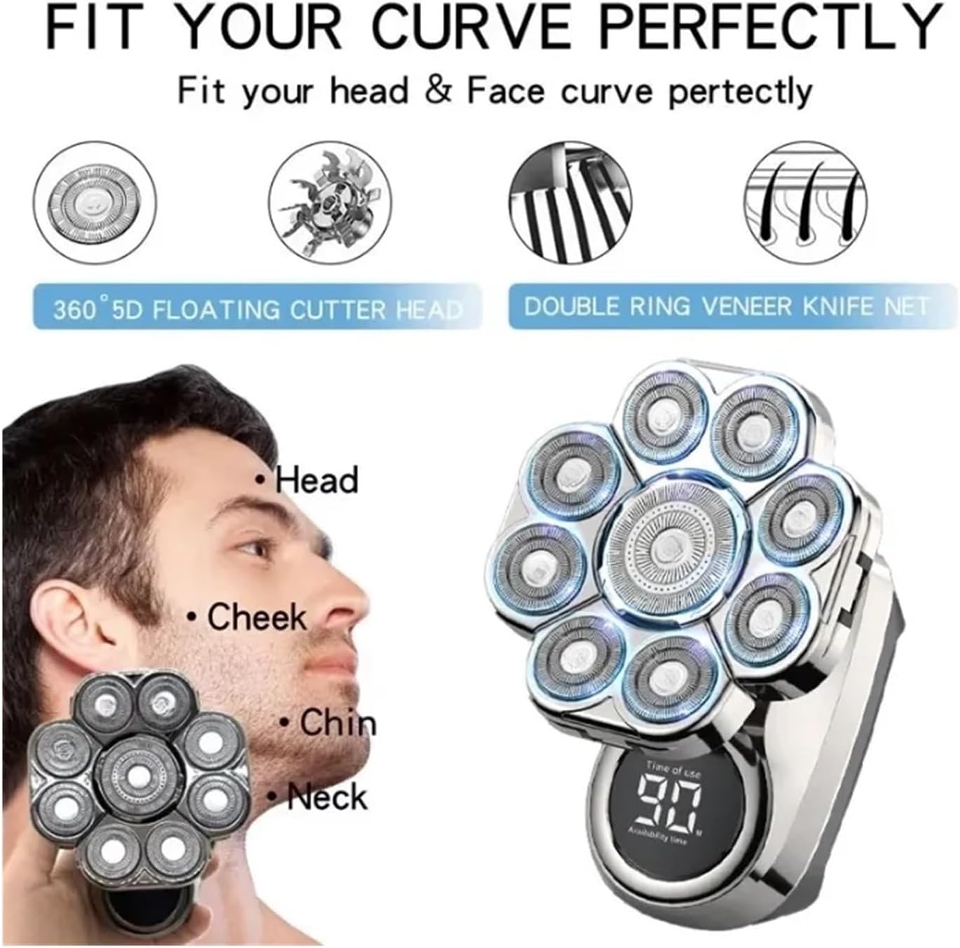 9 Blades Multi Grooming Kit with Digital Display, Electric Shaver & Hair Trimmer, Beard Electric Razor, Wet Dry Men Facial Shaving Machine