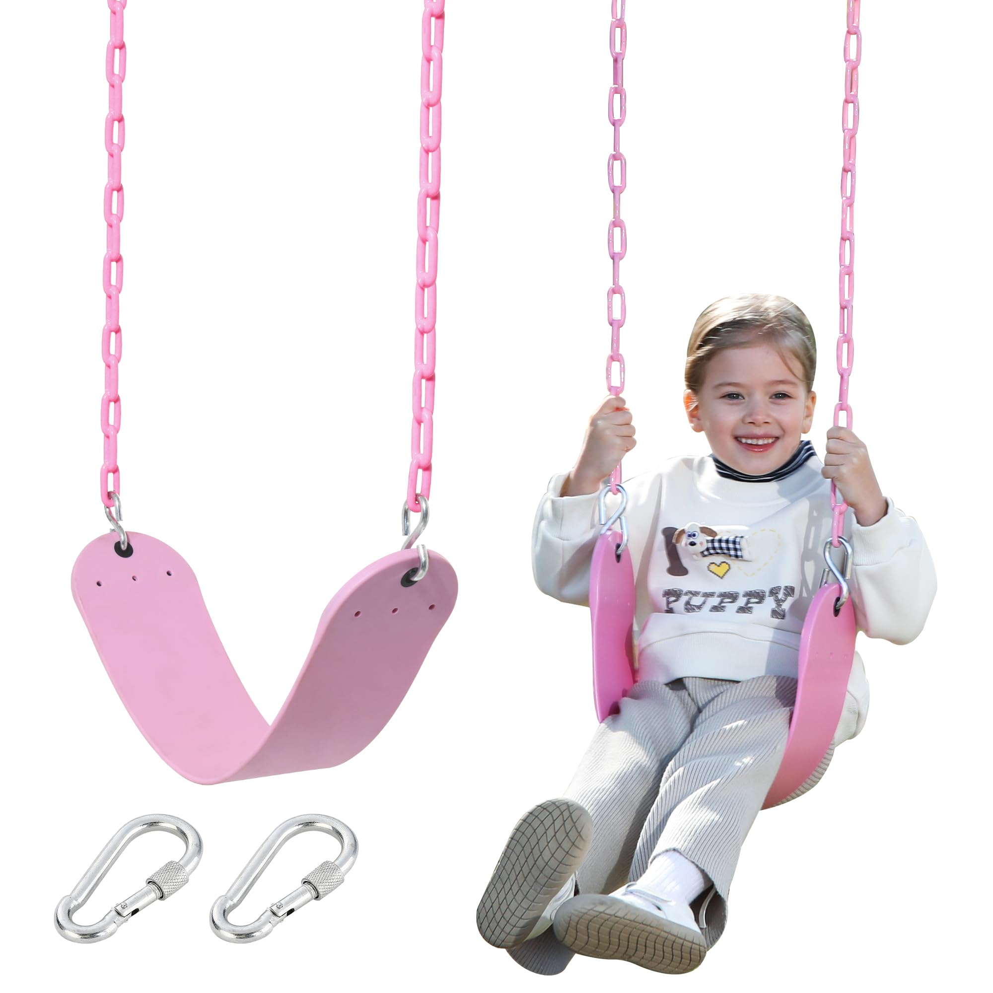 Pink Swing Seat - Heavy Duty Chain Plastic Coated - Playground Swing Set Accessories Replacement Gift Box Set Birthday Gift