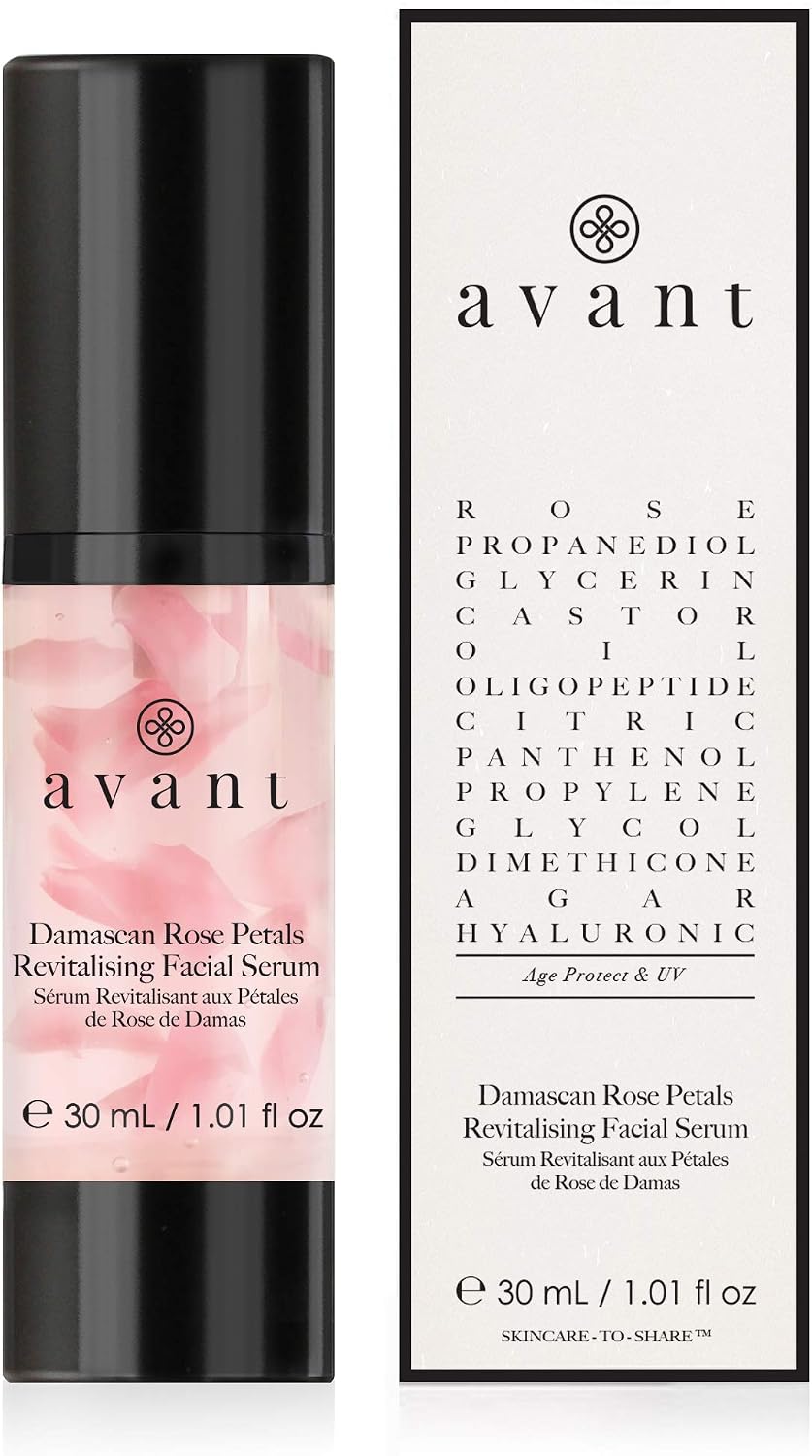 Damascan Rose Petals Revitalising Facial Serum 30ml, Anti-Ageing Face Serum with Hyaluronic Acid, Peptides & Rose Extract