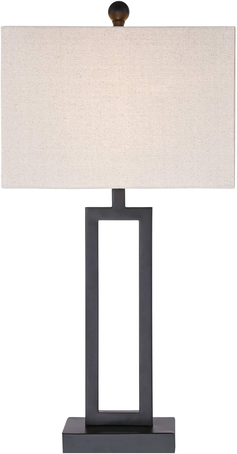 360 Lighting Aston Modern Industrial Table Lamps 26" High Set of 2 Rich Black Open Rectangular Metal Base Off-White Fabric Shade for Living Room Bedroom House Bedside Nightstand Home Office