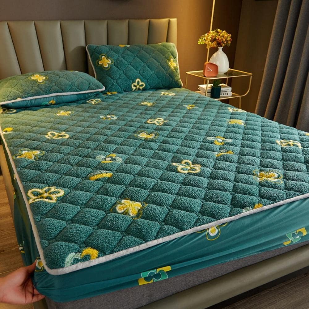 Deep Pockets Shrinkage and Fade Resistan Fitted Sheet Only Twin Green,Cartoons Coral Fleece Mattress Cover Protector, Winter Plus Velvet Bed Covers for Kids Boys Girls Bedroom 90200cm