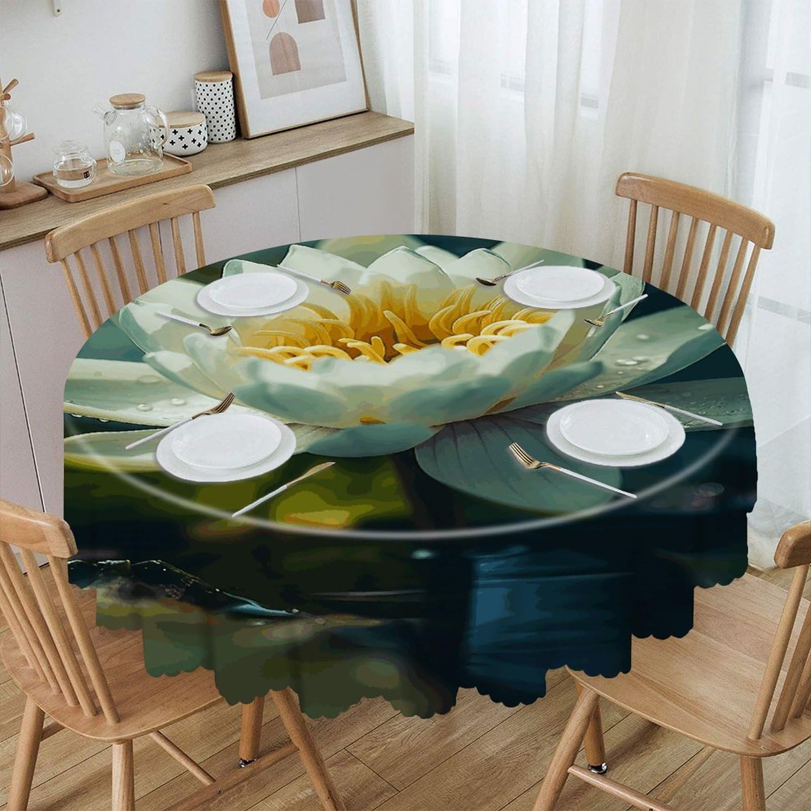 JTREHY - 60 Inch Round Tablecloth Waterproof Spillproof Washable Polyester Table Cloth Washable Table Cover for Buffet Tables Party Dinner