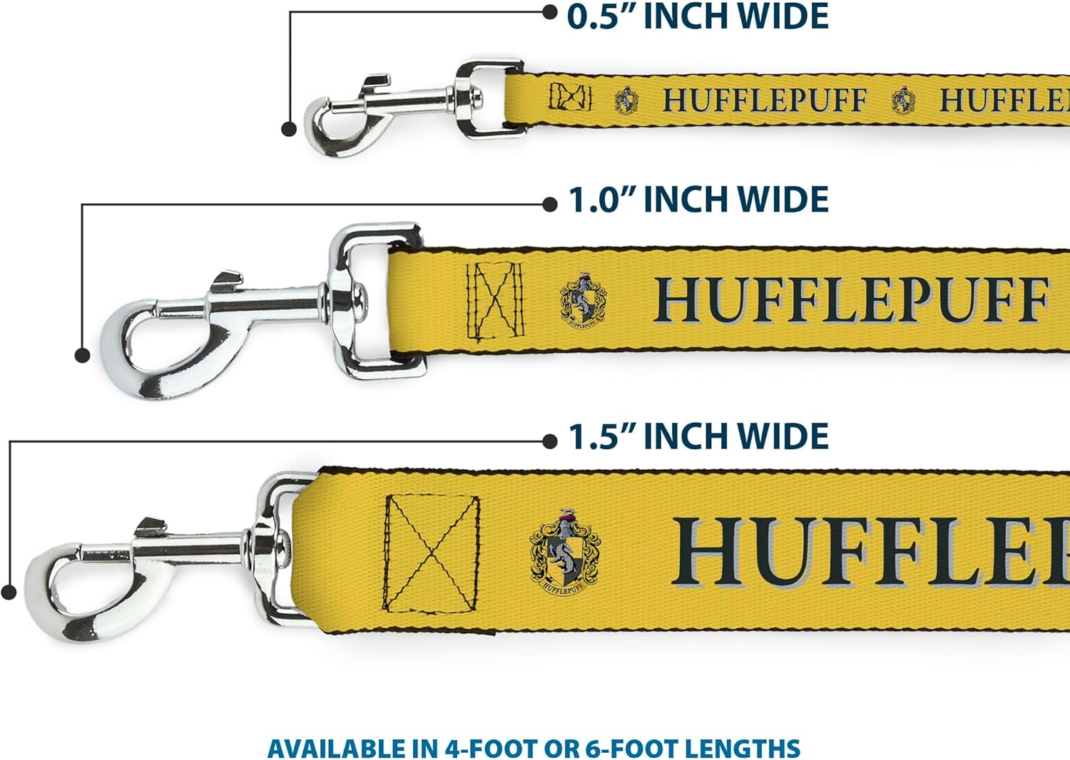 The Wizarding World of Harry Potter Pet Leash, Dog Leash, Harry Potter Hufflepuff Crest Yellow Black, 6 Feet Long 1.0 Inch Wide