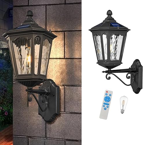 Luces solares de pared para exteriores, iluminación exterior montada en la pared con control remoto, apliques solares LED del atardecer al amanecer,