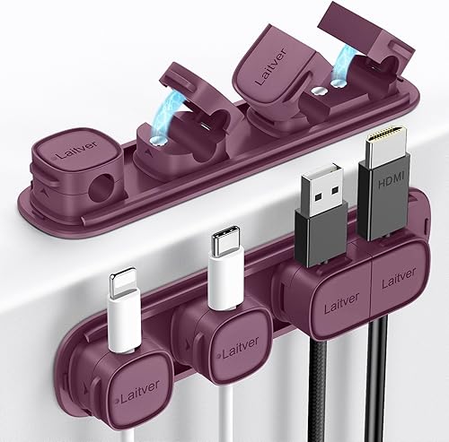 Miniatura 12 de Paquete de 6 clips magnéticos para cables [apertura/bloqueo en 1s], organizador y soporte de cables Laitver con adhesivo fuerte para gestión de