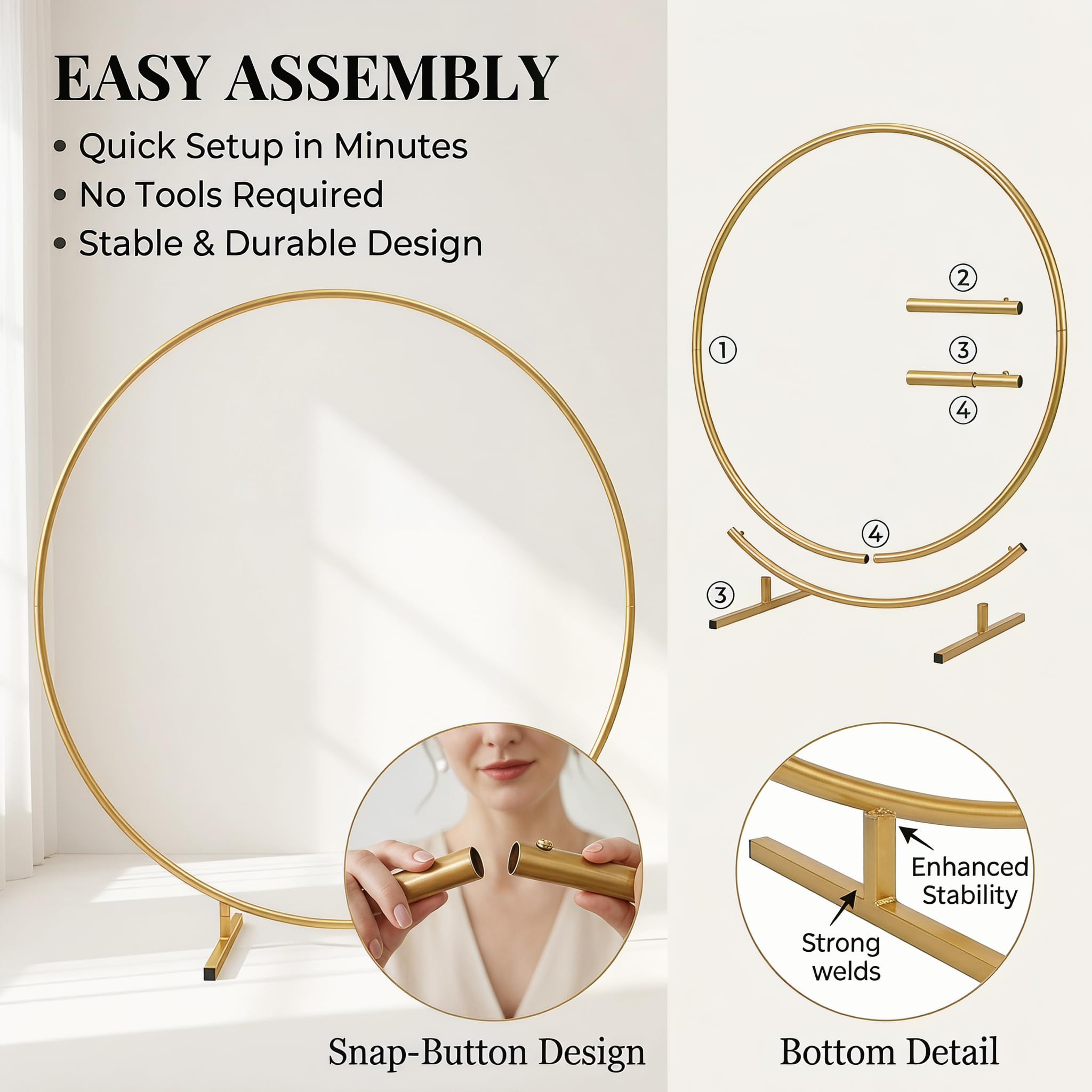 1.5M Metall Luftballon Bogen Rund DIY Ballonbogen Girlande Runder Blumen Deko Ring Kit Hochzeitsbogen Party-Deko-Set Ballonsäulenständer für Hochzeit Party Weihnachten und andere Feiern 150cm
