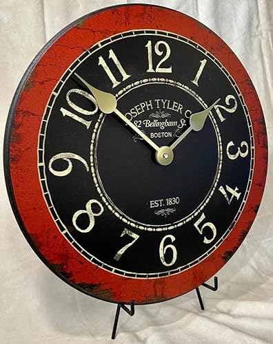 Miniatura 2 de Bellingham - Reloj de pared grande, color rojo, mecanismo de cuarzo ultra silencioso, hecho a mano en Estados Unidos, hermoso color nítido y