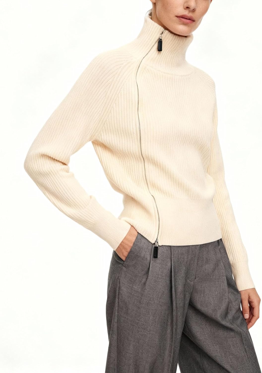 LEO'S VASE New Sweaters for Women Trendy,Womens Oversized Sweater Slouchy Lazy Vibe,Turtleneck Sweater Women Zip Up Cozy Fit - Image 2