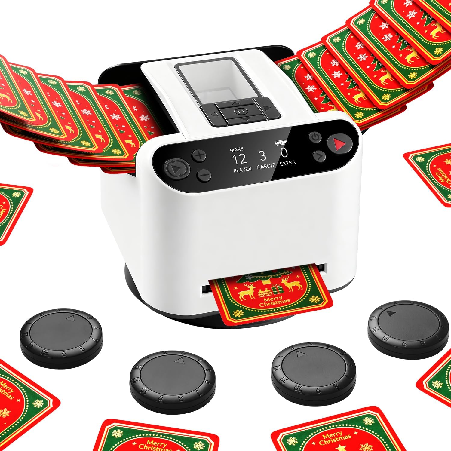 Automatic Card Shuffler and Dealer Machine 360° Rotation, Supports 12 Players, Rechargeable Card Shufflers, UNO Shuffler Card Machine Perfect for Rummy, Poker, Phase 10, Skip-Bo, Texas Hold'em, White