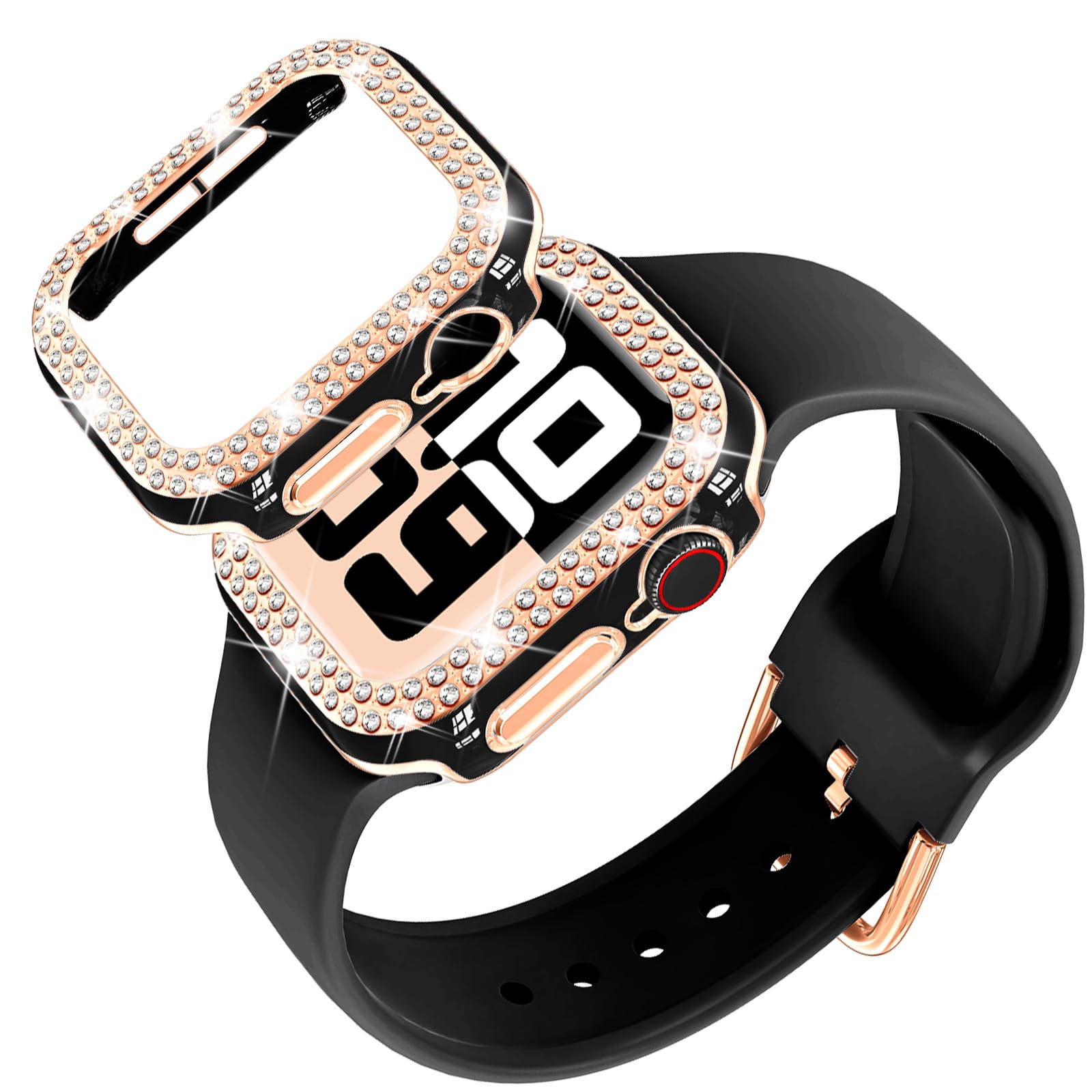 DABAOZA Compatible for Apple Watch Bands 46mm with Bumper, Bling Glitter Women Silicone Soft Comfortable Strap for iWatch SE Ultra 3 2 Series 11 10 9