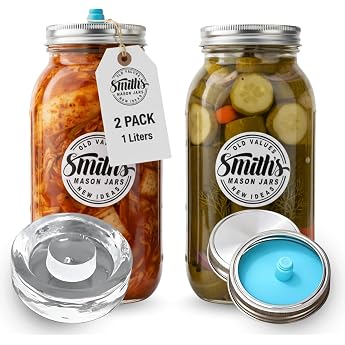 Smiths Mason Jars Fermentation Jar 1L - Pack of 2 Fermentation Jars - Fermentation Jar with Fermentation Valve for Kimchi Sauerkraut Pickles & Sourdough Starter - Fermentation Set - Fermentation