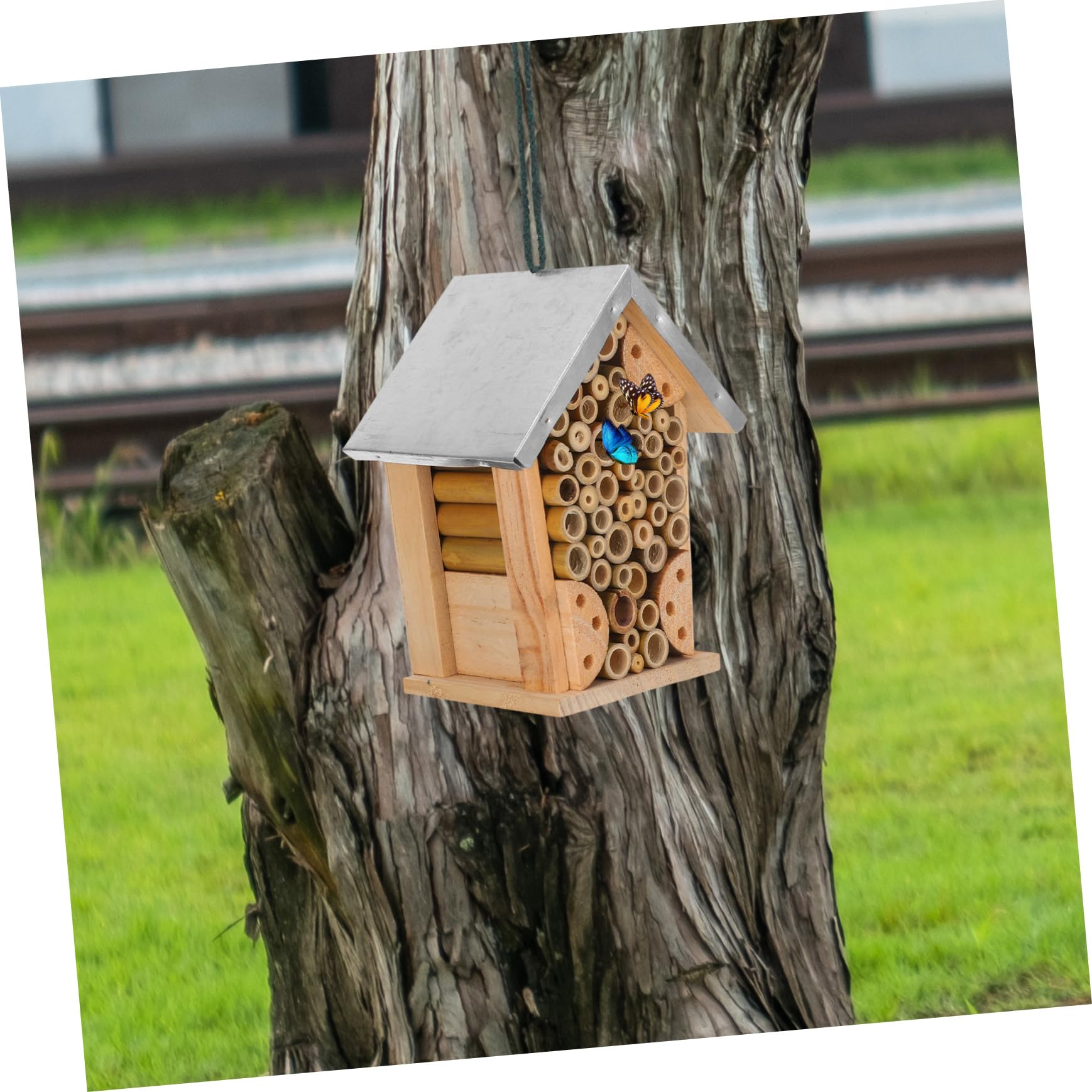 Toddmomy Holz-schmetterlingshaus Bienenstock aus Holz Bienenhaus Insektenhotel zum Aufhängen Bienenunterstand für Garten Marienkäferhaus Schmetterlingshabitat