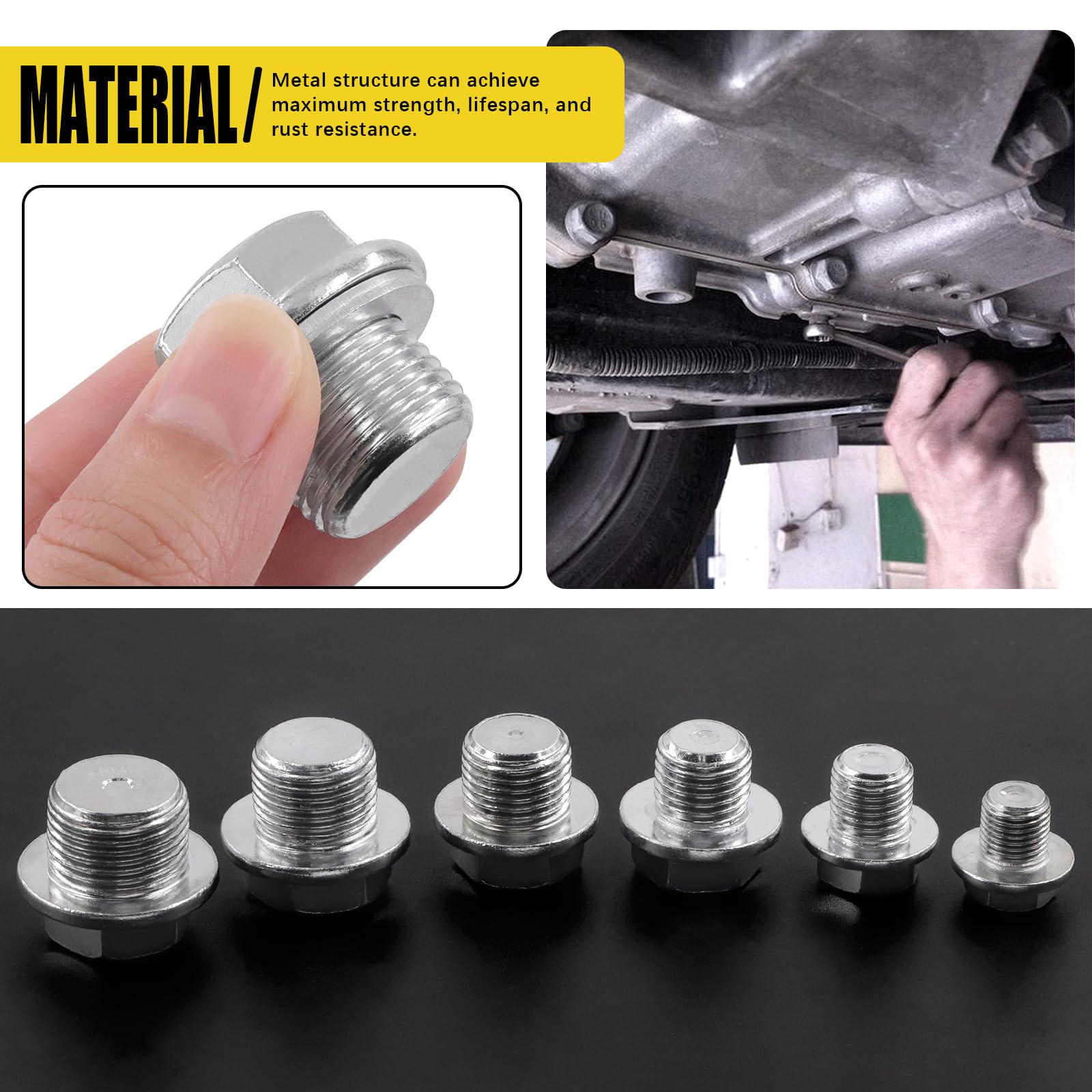 Zestaw 28 korków spustowych oleju, M10, M12, M14, M16, M18, M20, stalowe korki spustowe oleju z aluminiową uszczelką podkładki, wymiana korka spustowego oleju silnikowego