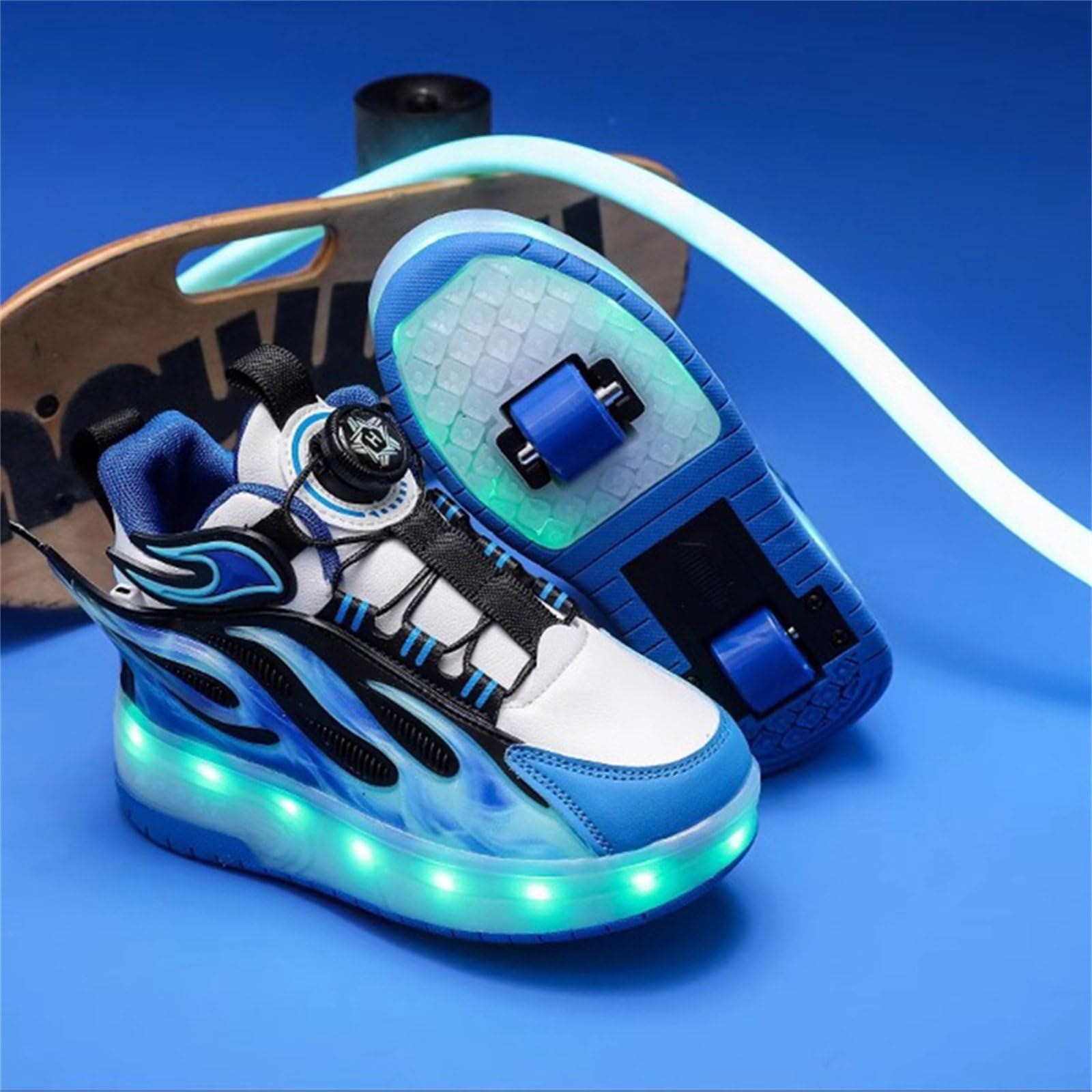 Mateju Kinder Schuhe mit Rollen für Mädchen Jungen, LED Blinkend Rollschuhe Schuhe mit 2 Rollen, 2 in 1 Versenkbarer Roller Turnschuhe Skateboardschuhe 30-41 EU