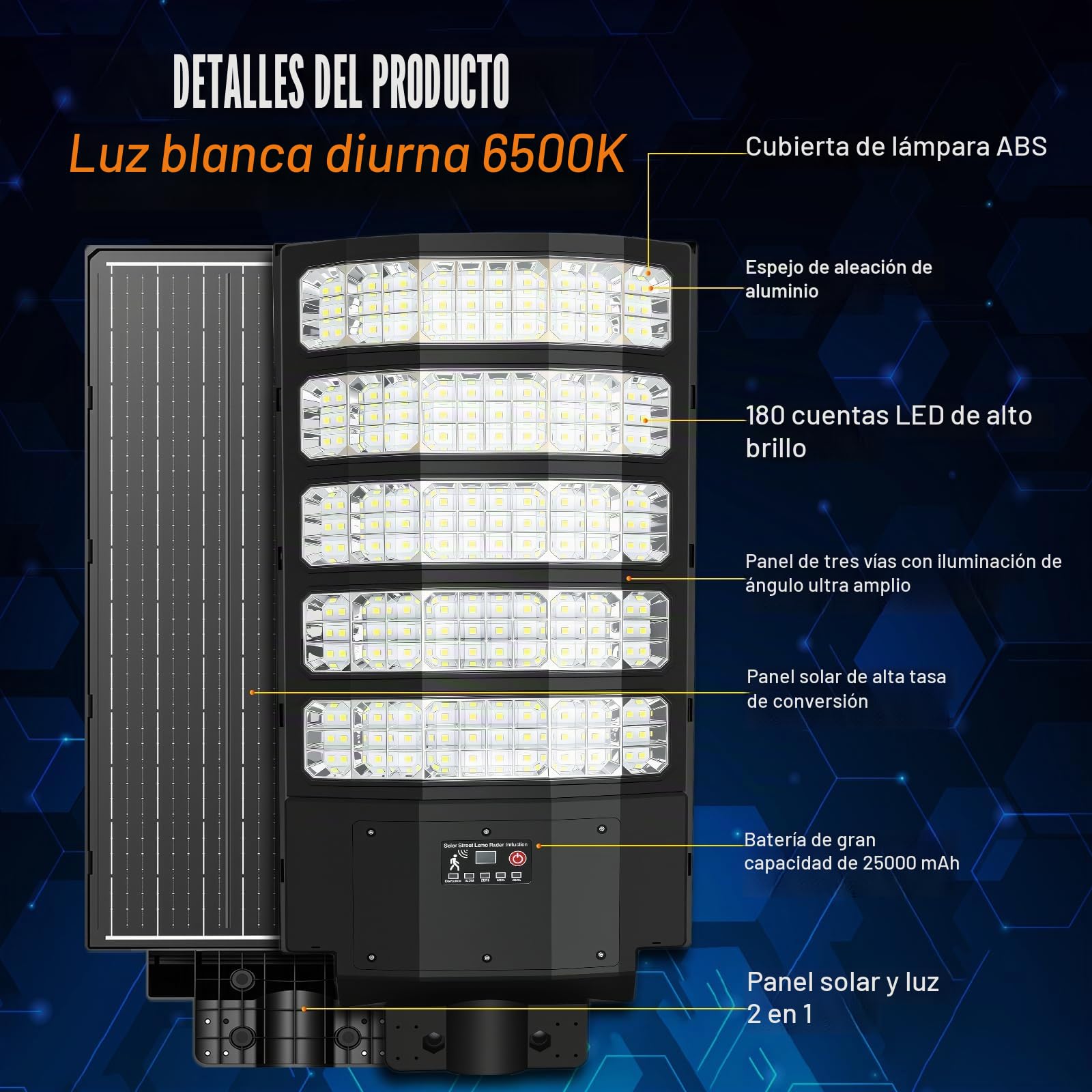 8000W Farolas Solares Exterior, 40000LM 6500K Farola Solar Potente con Sensor de Movimiento, IP67 Impermeables Foco Solar Exterior para Jardín, Patio, Parcela