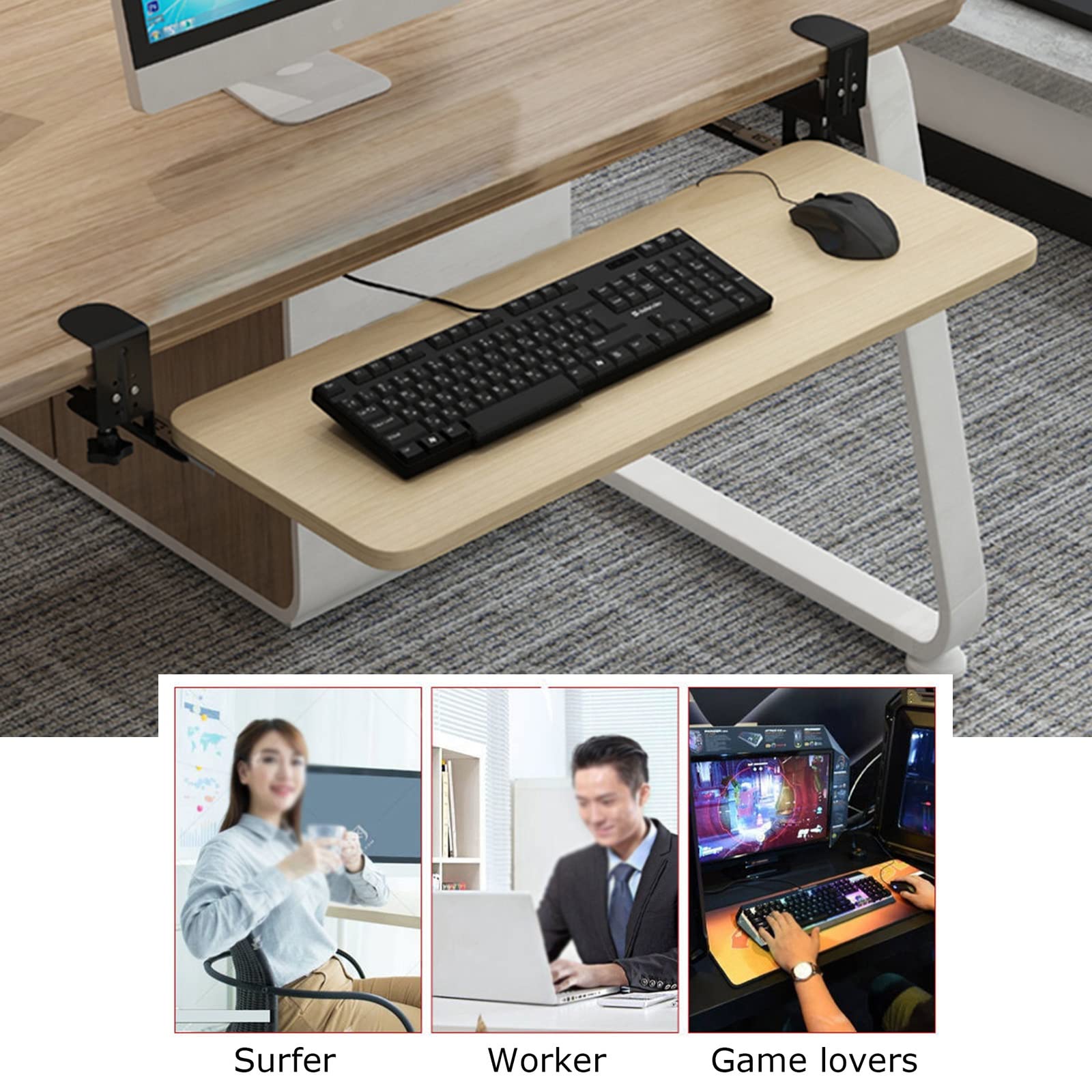 Ergonomische Schreibtisch-Handgelenkstütze aus Holz und ausziehbare Tastaturablage, stabile ausziehbare Plattform für Komfort unter dem Schreibtisch, Tastaturablage, erhältlich in Schwarz