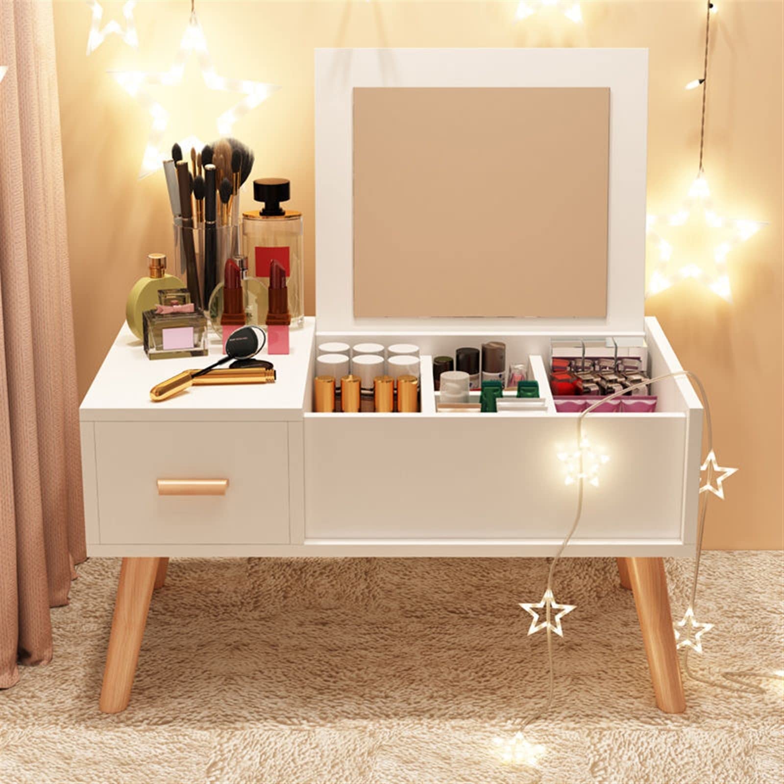 Kompaktes Make-up, multifunktionale Kommode für kleine Wohnungen, Schlafzimmer, stilvolle und wirtschaftliche Aufbewahrungslösung, perfekt für Beauty-Essentials